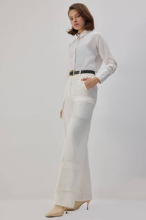 Pantaloni cargo in gabardine di cotone ecrù