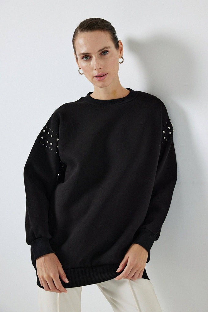 Felpa oversize con dettagli gioiello sulle maniche