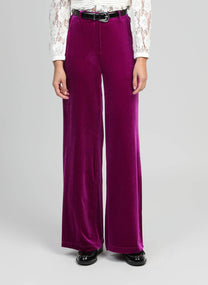 Pantaloni a zampa in velluto viola