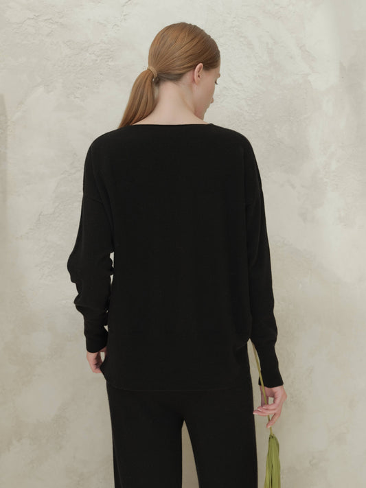 Maxi maglia con scollo a V in misto cashmere