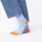 Calzini a quadri in cotone pettinato azzurro e beige