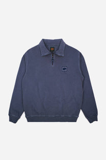 Felpa Sauce con mezza zip tinta a pigmenti blu navy sbiadito