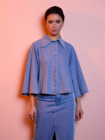 Blusa denim in cotone con maniche ampie