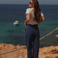 Pantaloni in twill a vita alta con bottoni