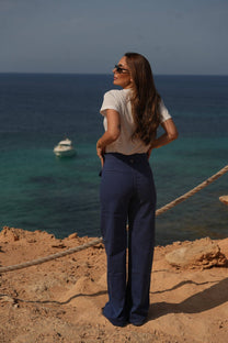 Pantaloni in twill a vita alta con bottoni