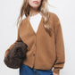 Cardigan in lana a maglia rasata con scollo a V