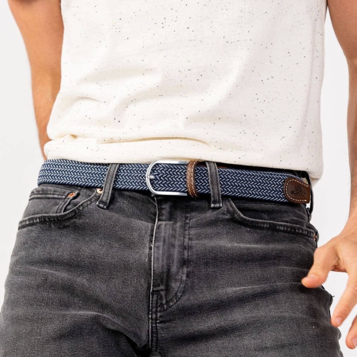 Cintura elastica intrecciata Bogotà blu e bianca