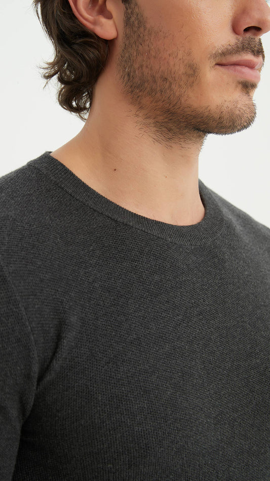 Felpa girocollo trapuntata in cotone antracite