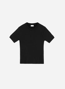 Maglia a Costine Nera Girocollo Manica Corta