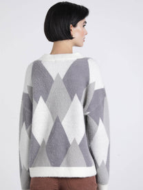 Maglione jacquard a rombi girocollo