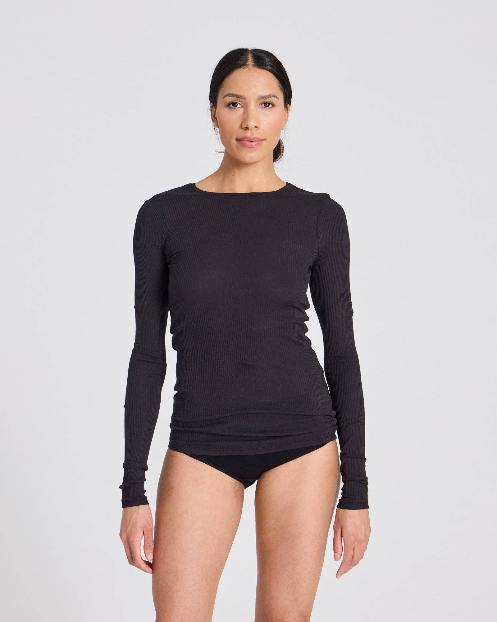 Maglia a manica lunga Lise in cotone biologico a coste nera