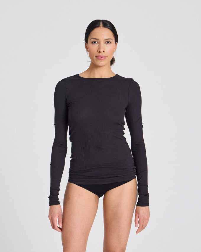 Maglia a manica lunga Lise in cotone biologico a coste nera