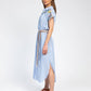 Abito chemisier midi a righe blu con ricami