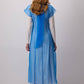 Abito lungo in maglia con sovrapposizione in organza trasparente blu