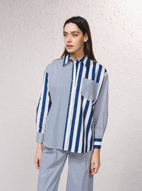 Tunica a righe in cotone con colletto a camicia