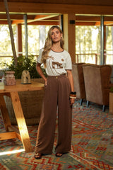 Pantaloni palazzo in misto lino da donna