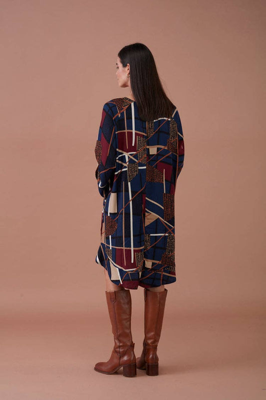 Vestito corto fluido con stampa geometrica