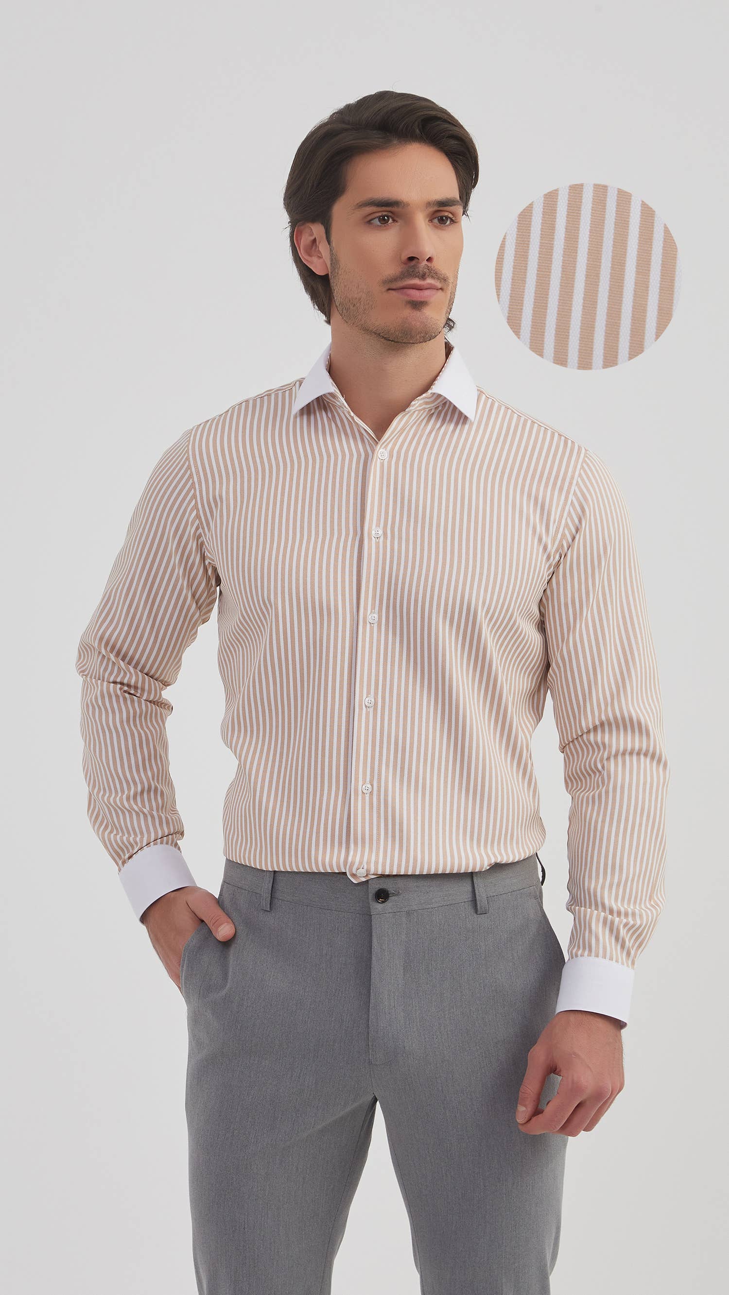 Camicia comfort a righe beige
