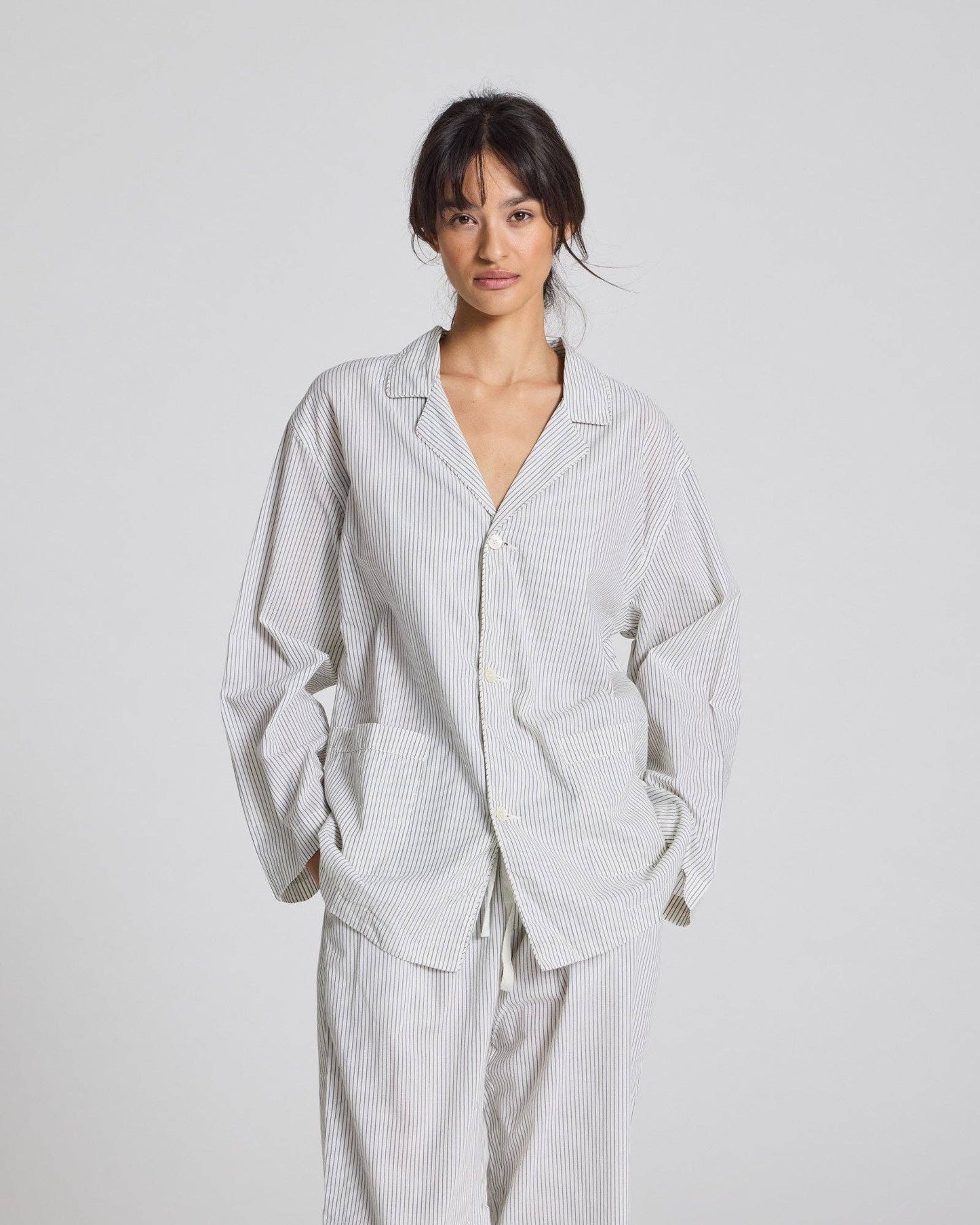 Camicia Nora in cotone biologico a righe blu denim