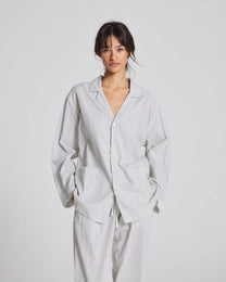 Camicia Nora in cotone biologico a righe blu denim