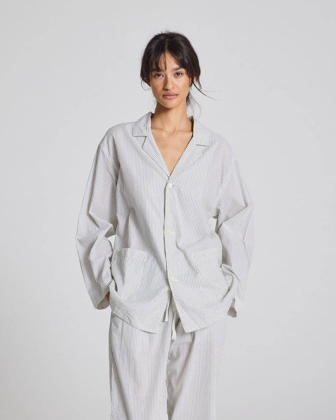 Camicia Nora in cotone biologico a righe blu denim