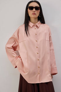 Camicia oversize in raso rosa