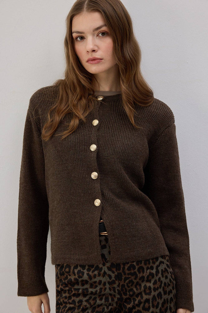 Cardigan corto con bottoni dorati