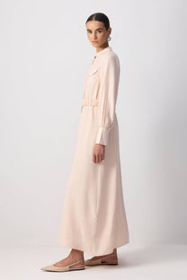 Abito camicia maxi in viscosa morbida con cintura