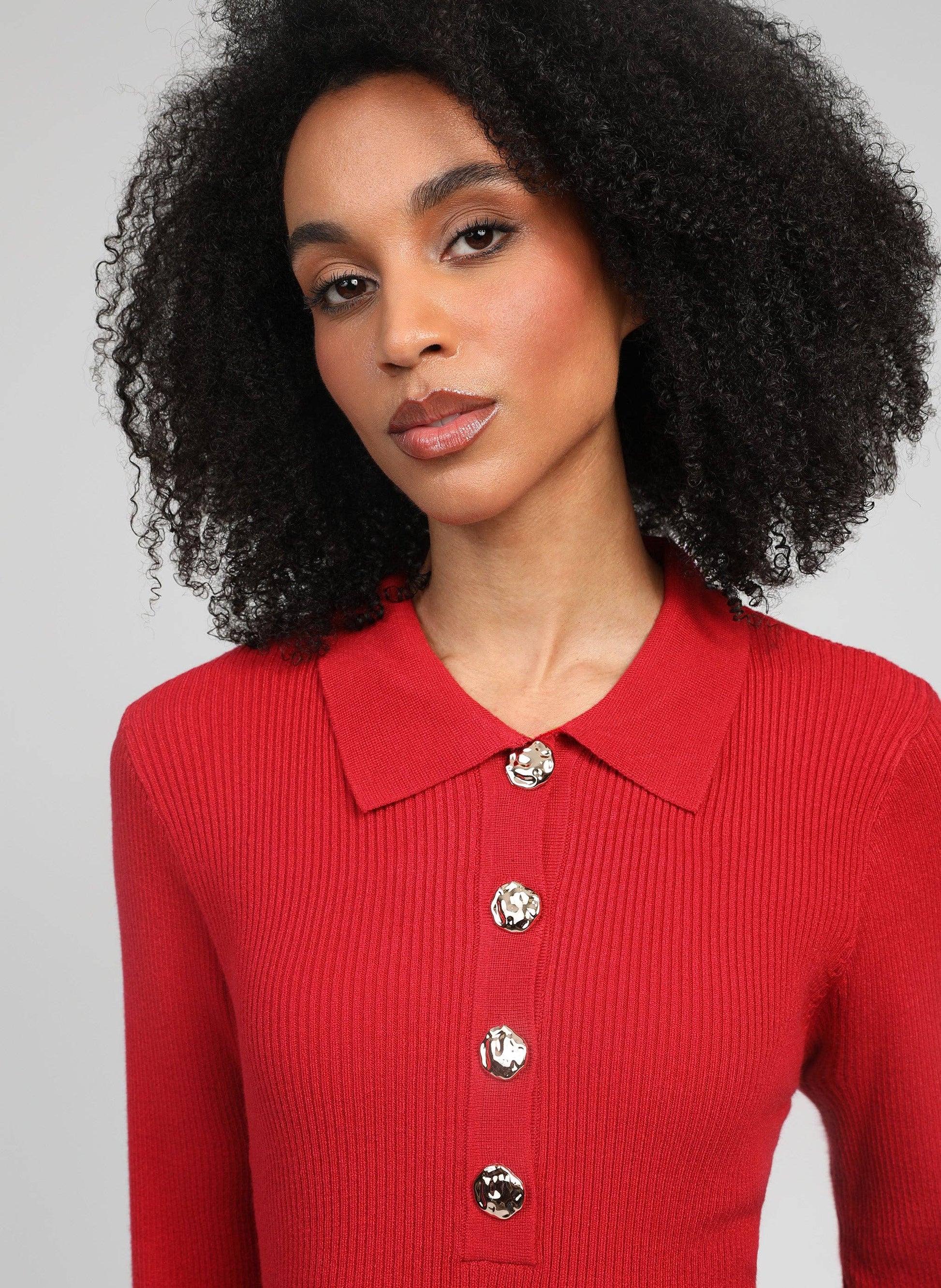 Maglione polo a coste rosso Nabi