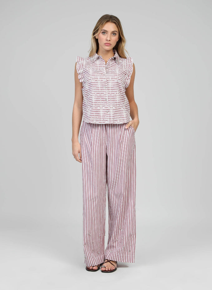Camicia rossa Senaly a righe con dettagli gioiello
