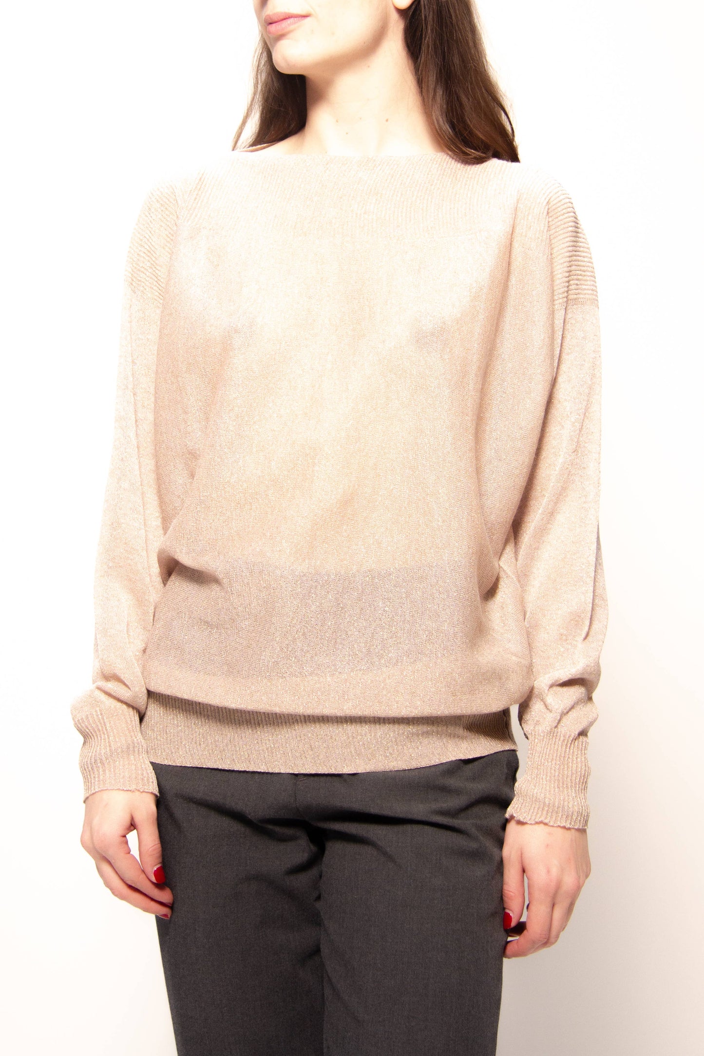 Maxi pullover glitterato con scollo a barca in maglia 3D