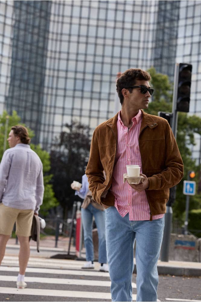 Camicia a righe rosa Five slim fit con dettagli ricamati