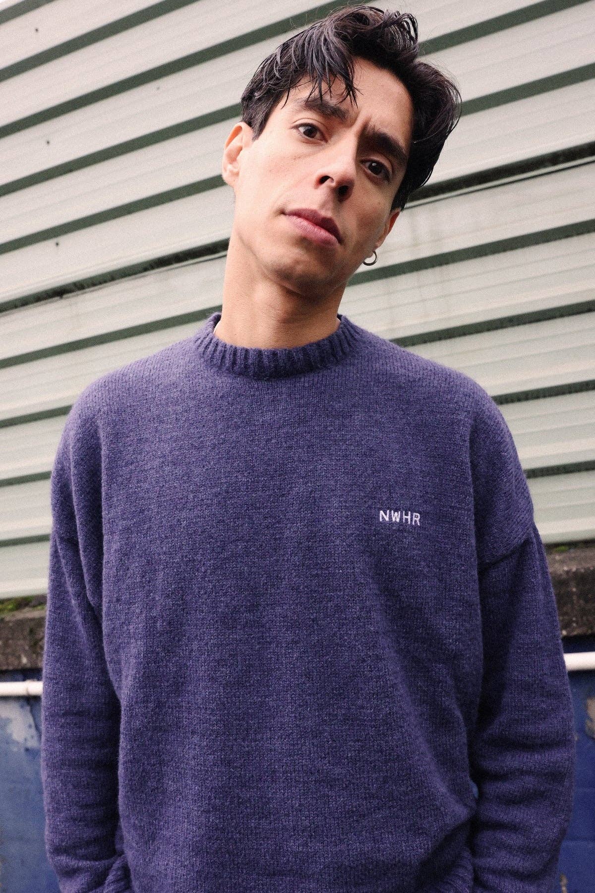 Maglione boxy blu effetto spazzolato