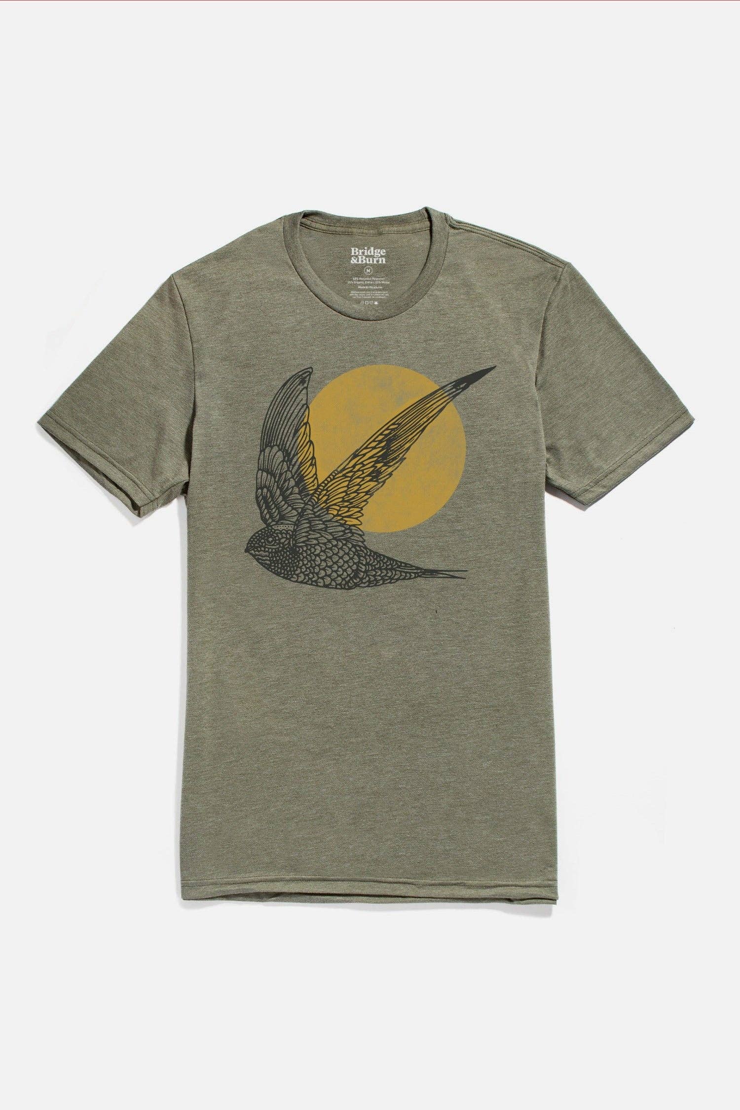 T-shirt uomo leggera con stampa rondine oliva
