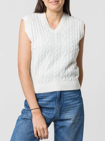 Gilet in maglia a trecce con scollo a V