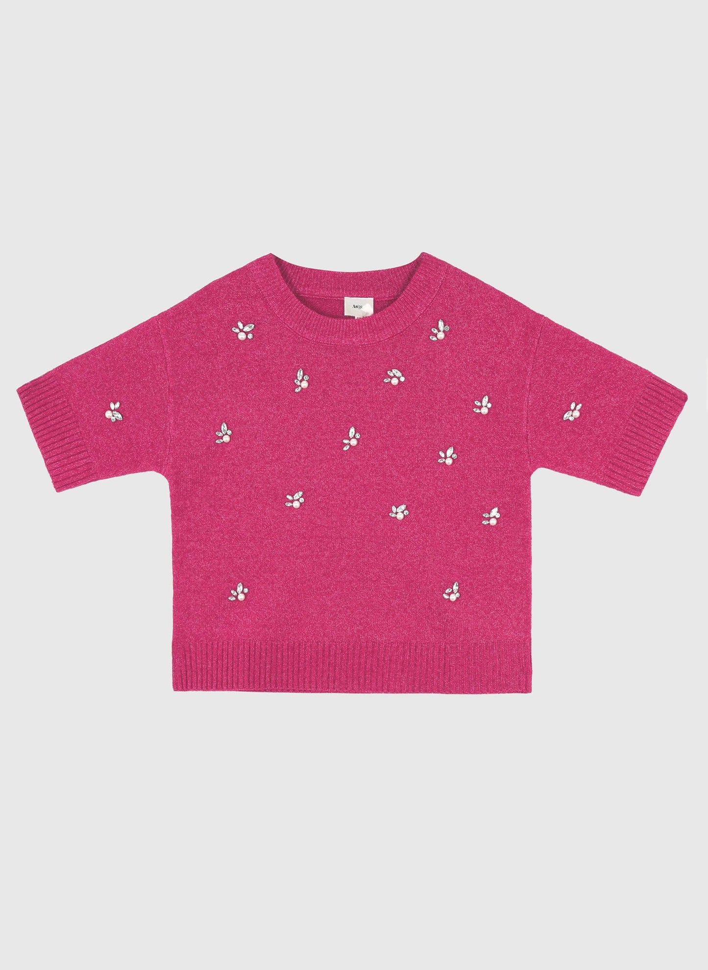 Maglione Nelida rosa caramella con strass e perle