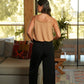 Pantaloni ampi in maglia fredda con cintura e fibbia