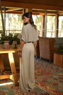 Pantaloni palazzo in lino e viscosa