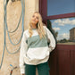Felpa girocollo color block verde e beige old school