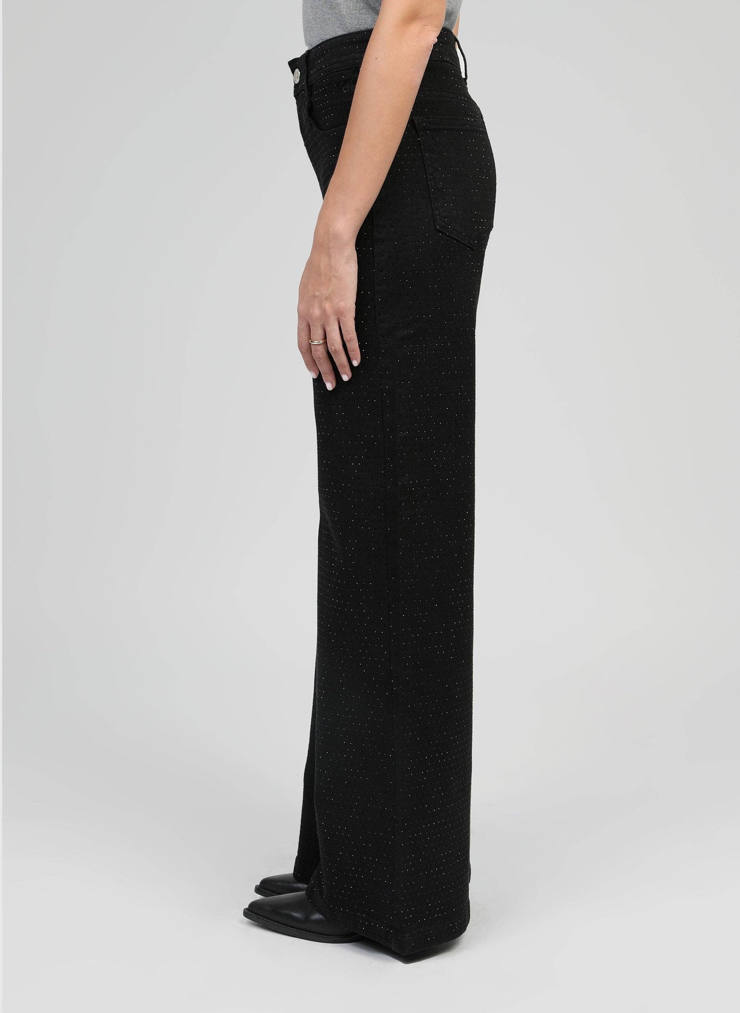 Jeans nero con paillettes a gamba dritta
