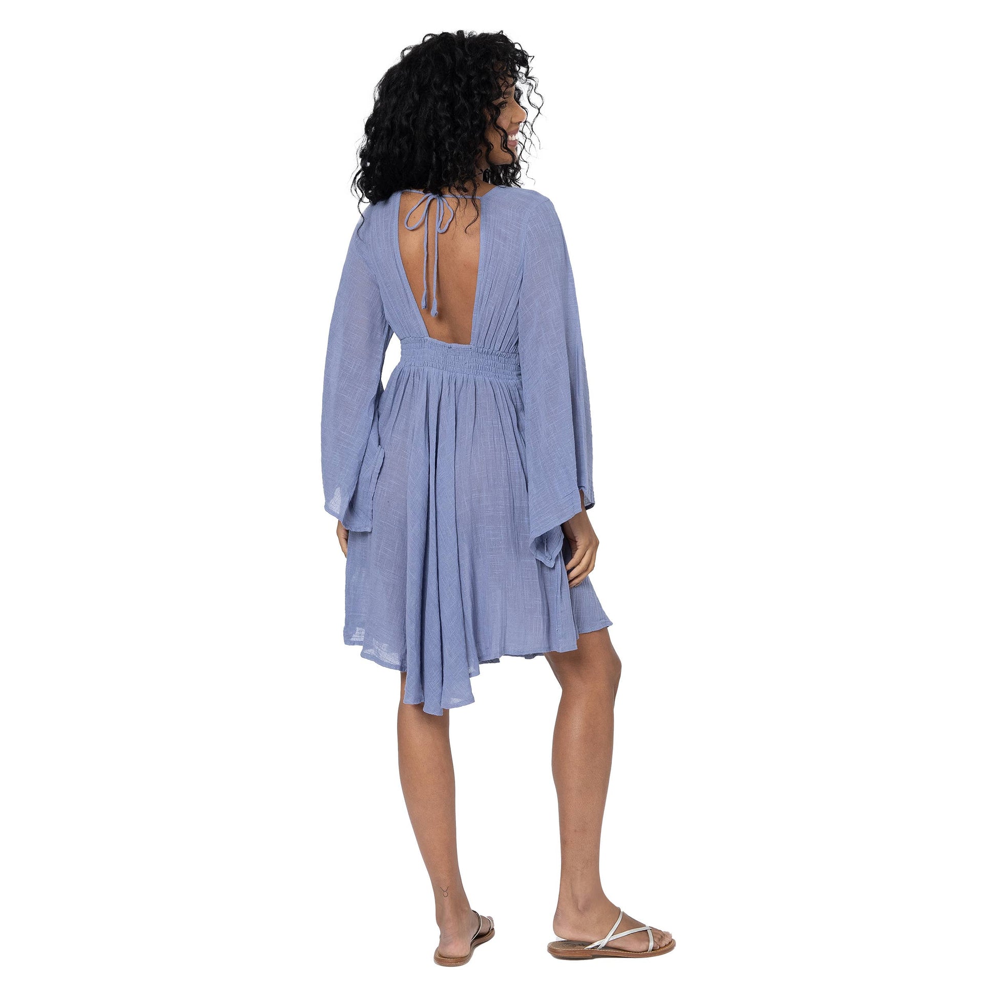 Abito estivo corto a maniche lunghe in cotone blu