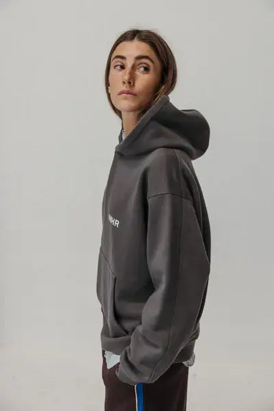 Felpa hoodie nera effetto vissuto oversize