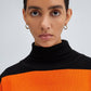 Maglia tunica oversize a righe con collo alto