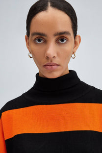 Maglia tunica oversize a righe con collo alto
