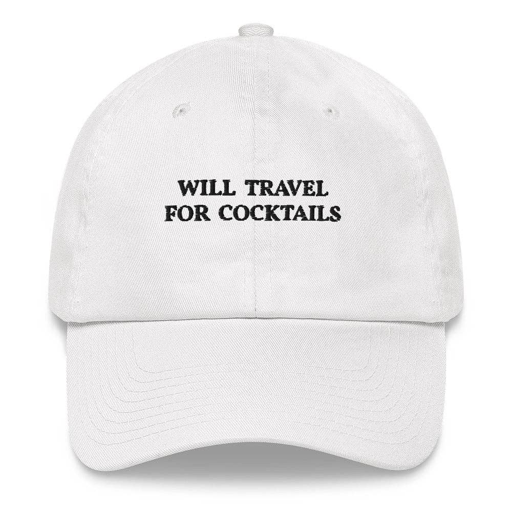 Cappellino in cotone ricamato “Will Travel for Cocktails”