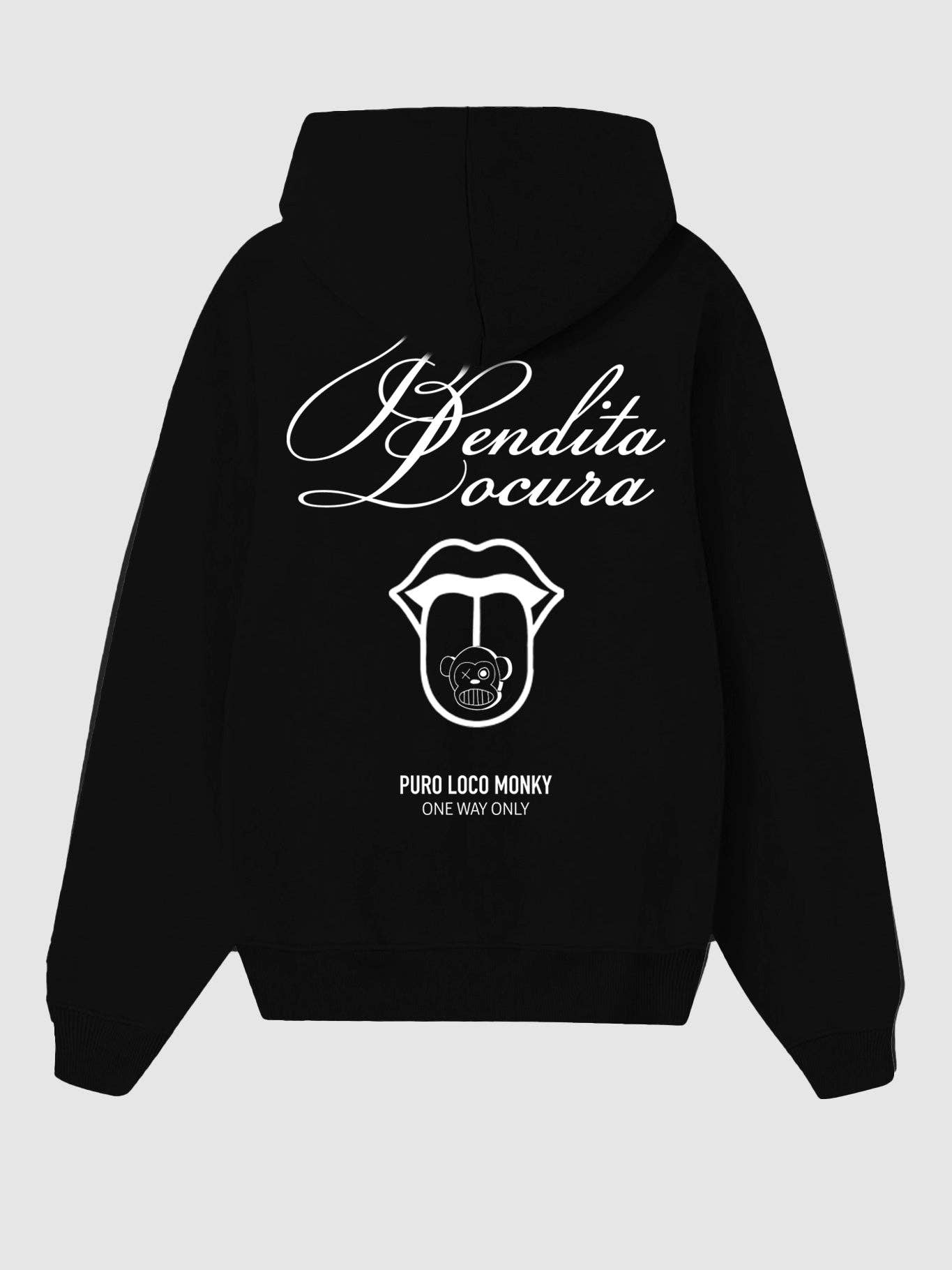 Felpa unisex con cappuccio Bendita Locura nera
