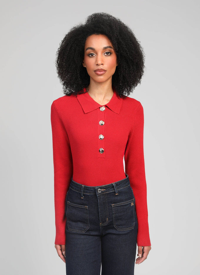 Maglione polo a coste rosso Nabi