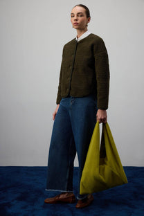 Borsa shopper in peluche verde