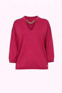 Maglia morbida con scollo a V e dettaglio catena
