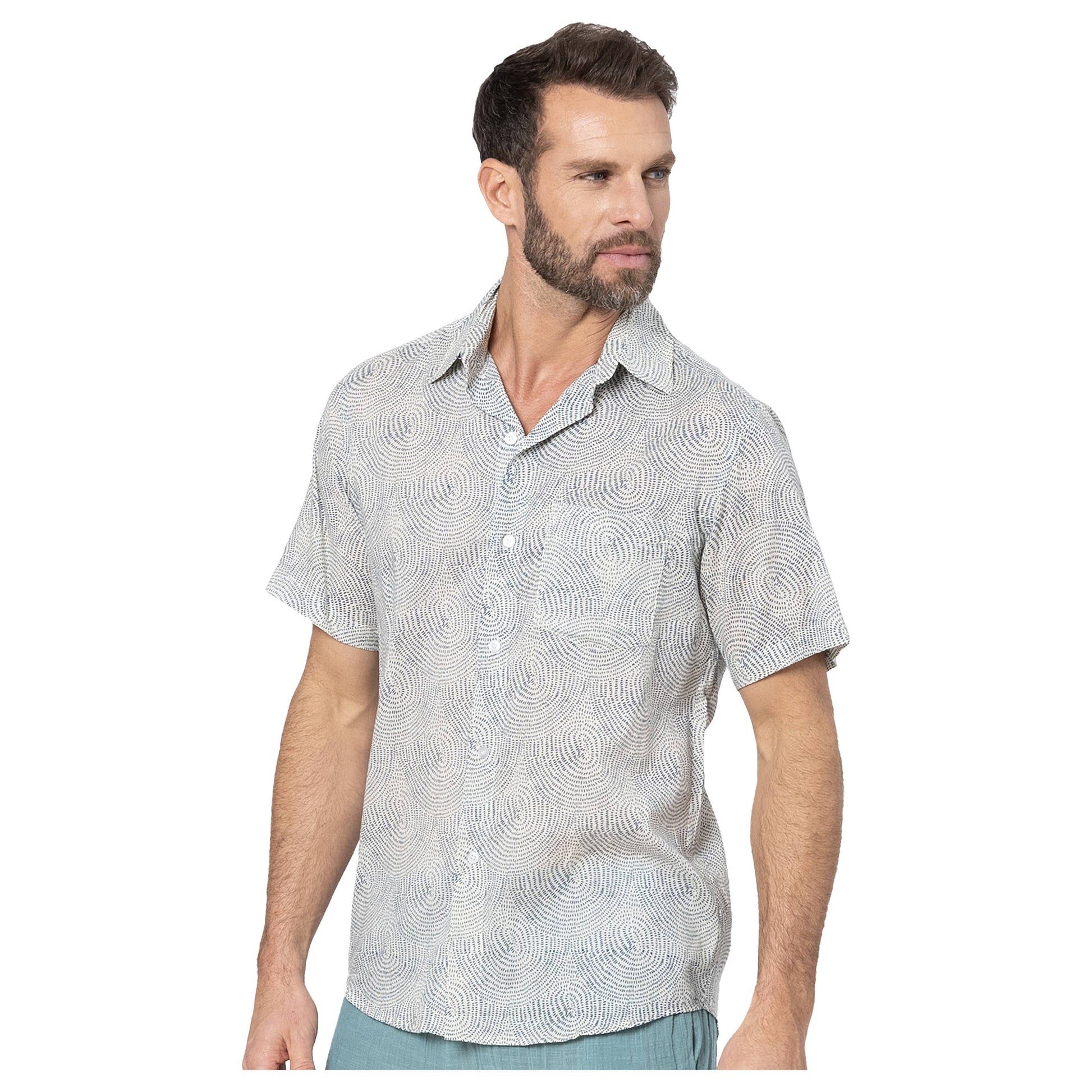 Camicia estiva uomo a maniche corte in voile di cotone